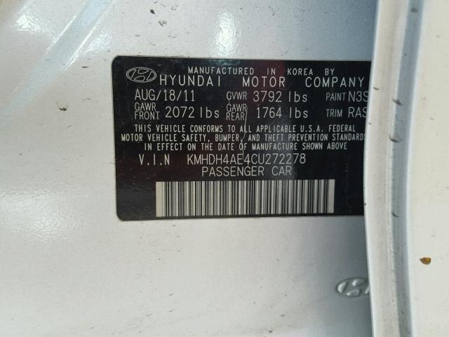 KMHDH4AE4CU272278 - 2012 HYUNDAI ELANTRA GL SILVER photo 10