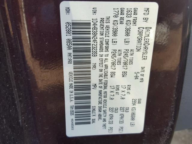 1D4HB38N24F232359 - 2004 DODGE DURANGO ST PURPLE photo 10