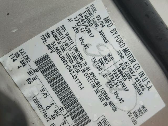 5LMEU88H54ZJ31714 - 2004 LINCOLN AVIATOR 银色 照片 10