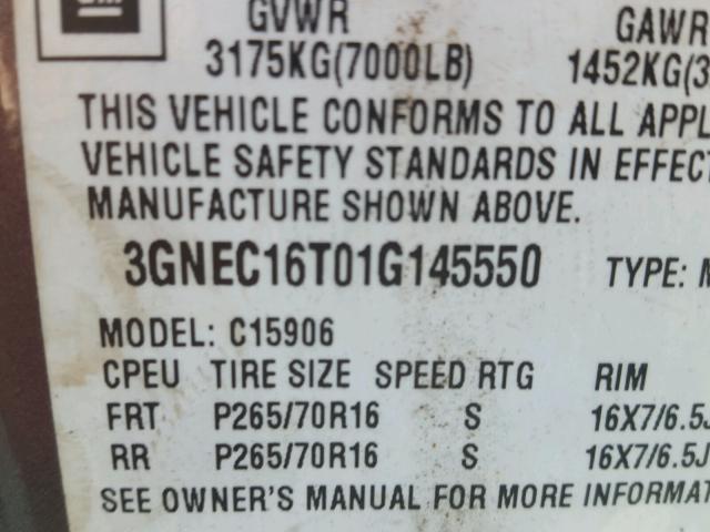 3GNEC16T01G145550 - 2001 CHEVROLET SUBURBAN GRAY photo 10