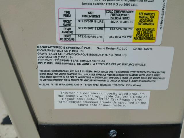 573FR4225H3308614 - 2017 GRAN REFLECTION TAN photo 10