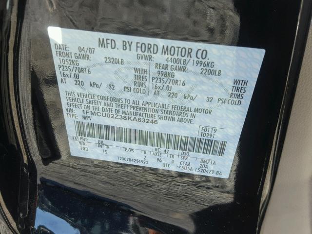 1FMCU02Z38KA63246 - 2008 FORD ESCAPE BLACK photo 10