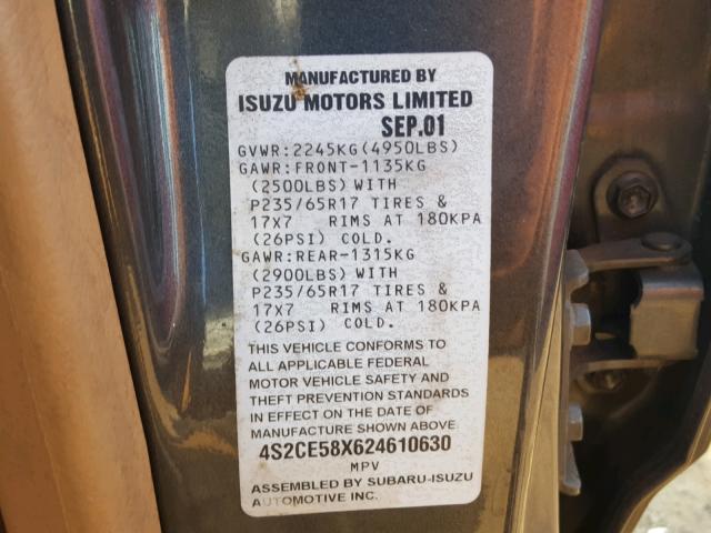 4S2CE58X624610630 - 2002 ISUZU AXIOM XS Boz foto 10