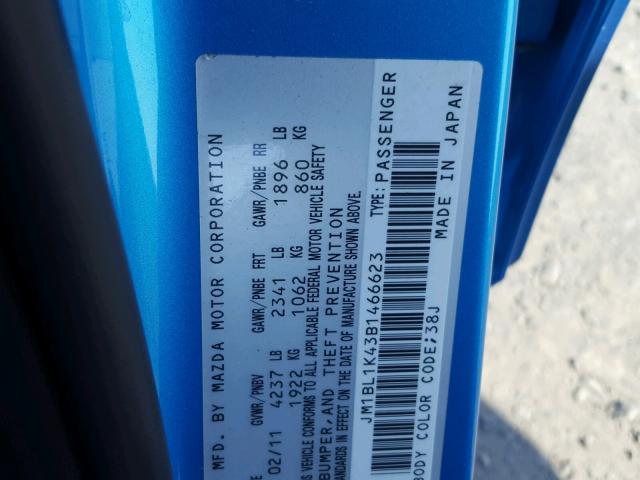 JM1BL1K43B1466623 - 2011 MAZDA SPEED 3 BLUE photo 10