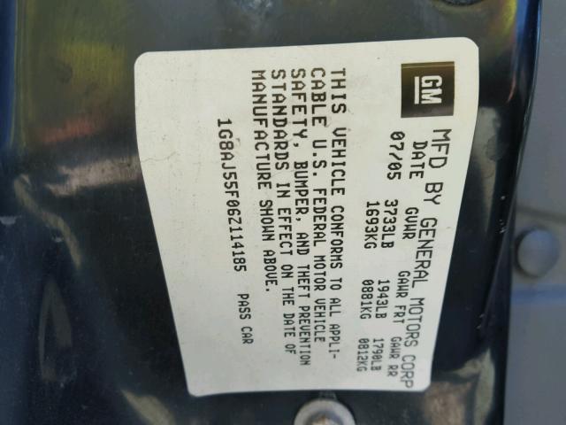 1G8AJ55F06Z114185 - 2006 SATURN ION LEVEL BLACK photo 10