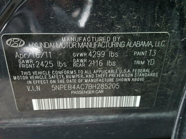 5NPEB4AC7BH285205 - 2011 HYUNDAI SONATA GRAY photo 10