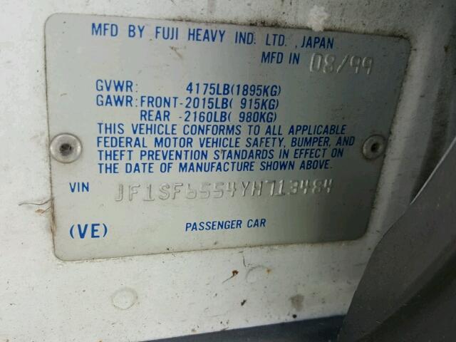 JF1SF6554YH713484 - 2000 SUBARU FORESTER S 白色 照片 10