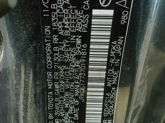 JTKDE177370191816 - 2007 SCION TC GRAY photo 10