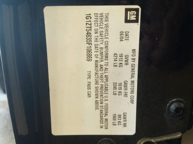 1G1ZT54835F106869 - 2005 CHEVROLET MALIBU LS შავი ფოტო 10