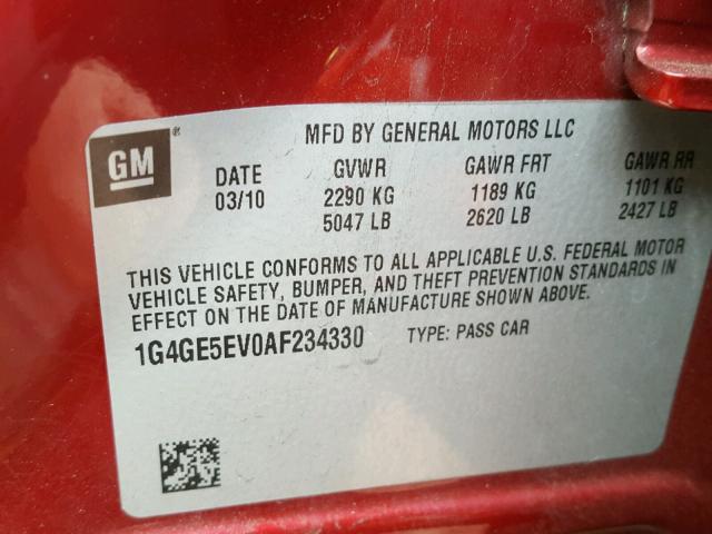 1G4GE5EV0AF234330 - 2010 BUICK LACROSSE C RED photo 10