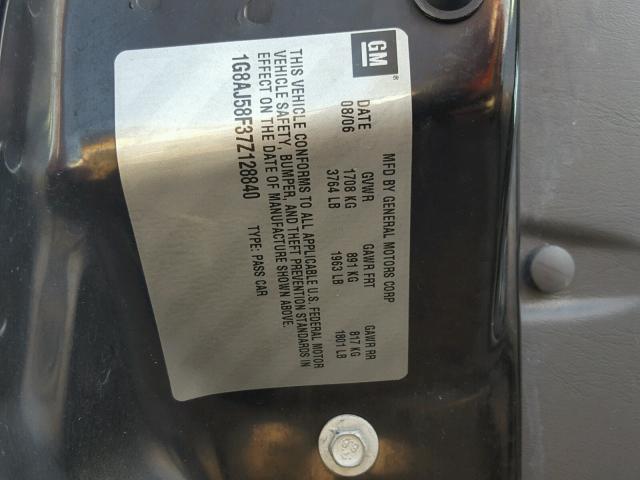 1G8AJ58F37Z128840 - 2007 SATURN ION LEVEL SILVER photo 10