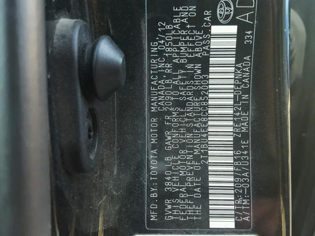 2T1BU4EE8CC852003 - 2012 TOYOTA COROLLA BA BLACK photo 10