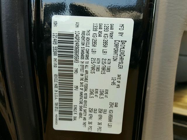 1D4GP24R96B605603 - 2006 DODGE GRAND CARA BLACK photo 10