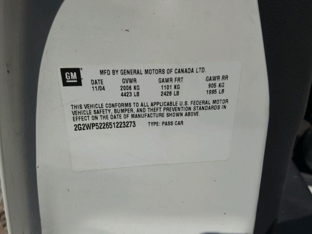 2G2WP522651223273 - 2005 PONTIAC GRAND PRIX Білий фото 10