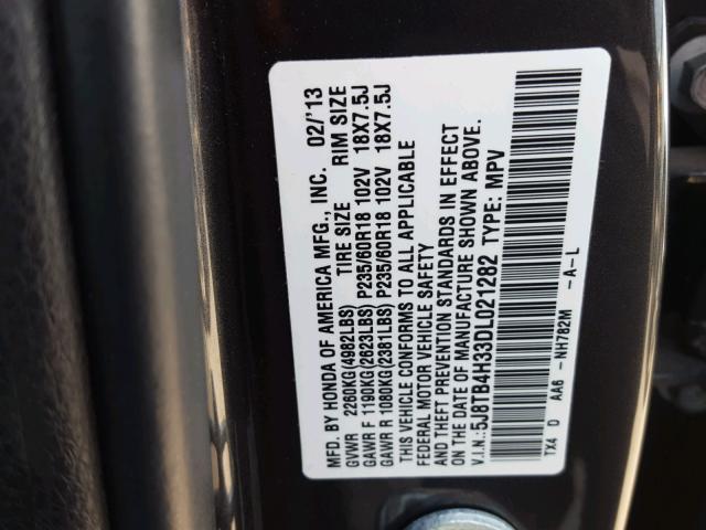 5J8TB4H33DL021282 - 2013 ACURA RDX BASE GRAY photo 10