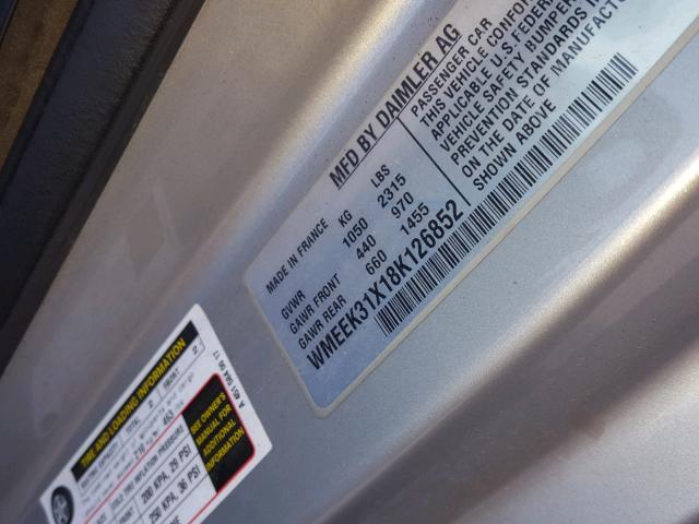 WMEEK31X18K126852 - 2008 SMART FORTWO PAS 银色 照片 10