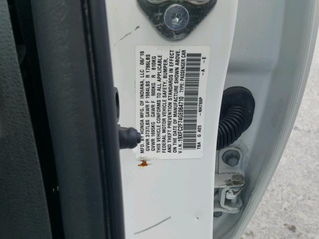 19XFC2F74GE064710 - 2016 HONDA CIVIC EX თეთრი ფოტო 10