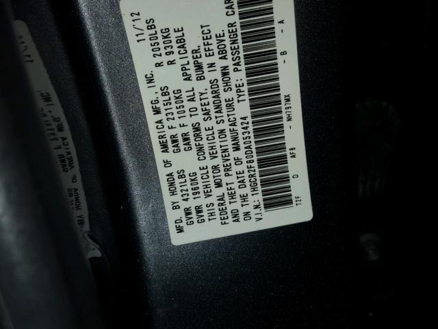 1HGCR2F80DA053424 - 2013 HONDA ACCORD EXL SILVER photo 10