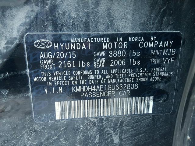 KMHDH4AE1GU632838 - 2016 HYUNDAI ELANTRA SE BLACK photo 10