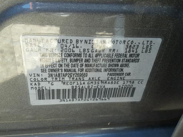 3N1AB7AP2GY269669 - 2016 NISSAN SENTRA GRAY photo 10