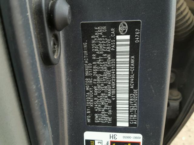 4T1BE46K29U401030 - 2009 TOYOTA CAMRY BASE GRAY photo 10