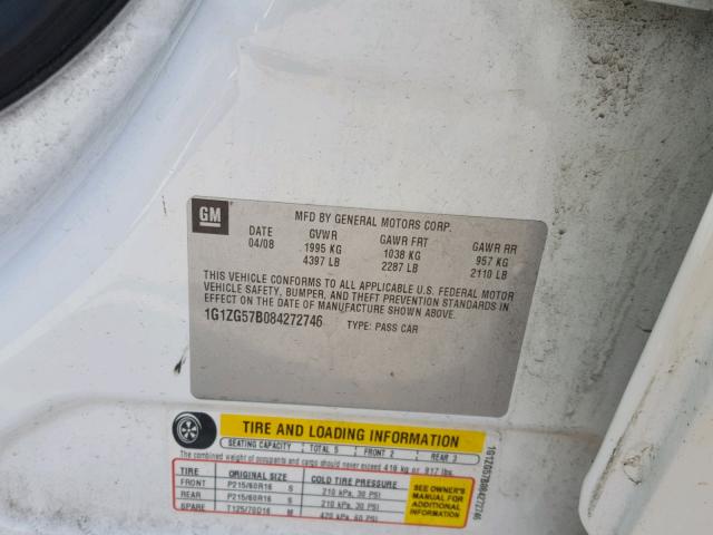 1G1ZG57B084272746 - 2008 CHEVROLET MALIBU LS WHITE photo 10