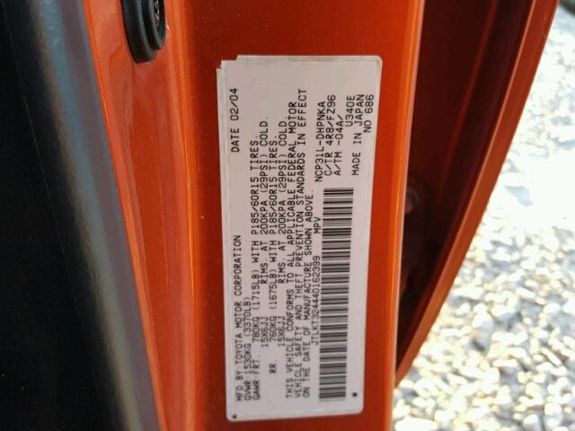 JTLKT324440162399 - 2004 TOYOTA SCION XB Naranja foto 10