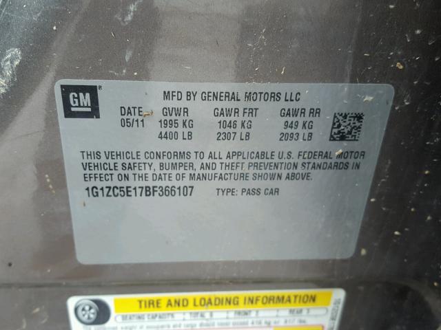 1G1ZC5E17BF366107 - 2011 CHEVROLET MALIBU 1LT 棕色 照片 10