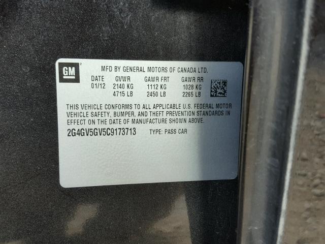 2G4GV5GV5C9173713 - 2012 BUICK REGAL GS Noir photo 10