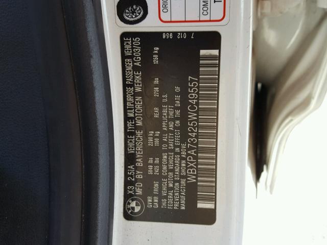 WBXPA73425WC49557 - 2005 BMW X3 2.5I WHITE photo 10