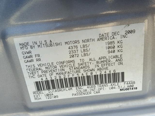 4A32B2FF5AE012446 - 2010 MITSUBISHI GALANT FE SILVER photo 10