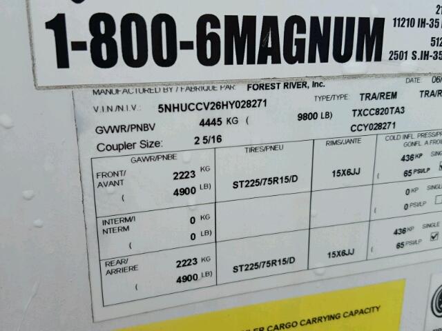 5NHUCCV26HY028271 - 2017 MISC TRAILER Biały zdjęcie 10