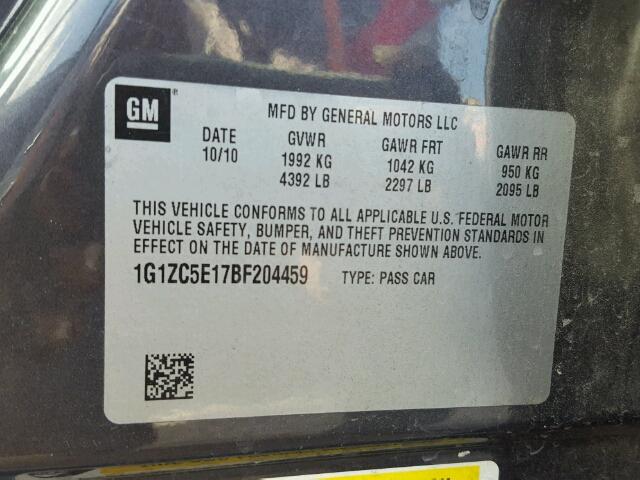 1G1ZC5E17BF204459 - 2011 CHEVROLET MALIBU 1LT ყავისფერი ფოტო 10