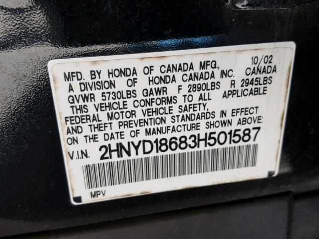 2HNYD18683H501587 - 2003 ACURA MDX TOURIN BLACK photo 10