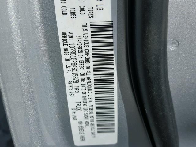 1D7RB1GP9AS115878 - 2010 DODGE RAM 1500 SILVER photo 10