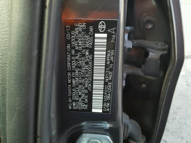 JTDKTUD32DD568745 - 2013 TOYOTA YARIS CHARCOAL photo 10