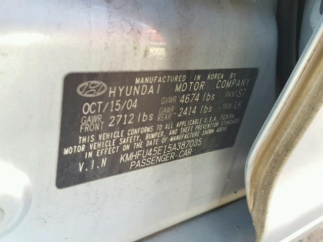 KMHFU45E15A387035 - 2005 HYUNDAI XG SILVER photo 10