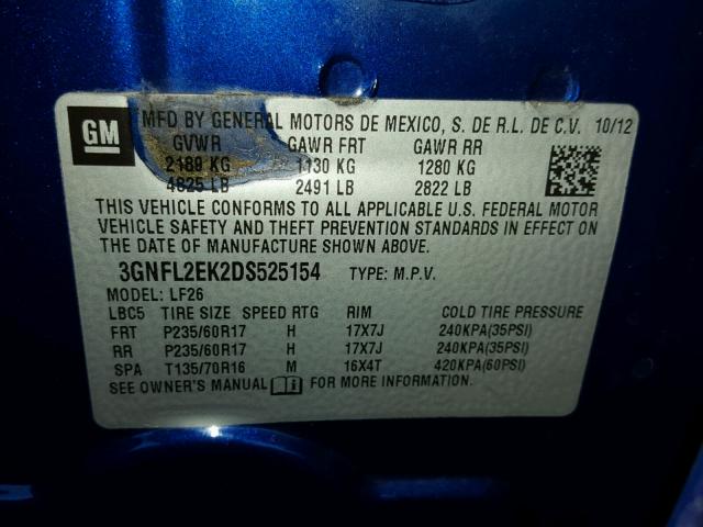 3GNFL2EK2DS525154 - 2013 CHEVROLET CAPTIVA LS 蓝色 照片 10