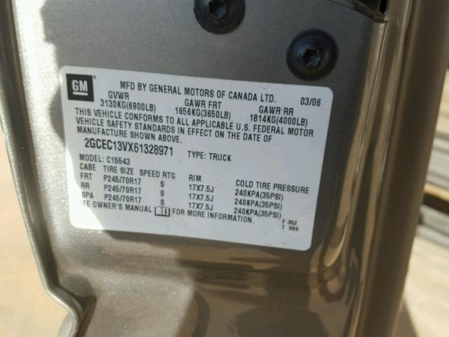 2GCEC13VX61328971 - 2006 CHEVROLET SILVERADO GRAY photo 10