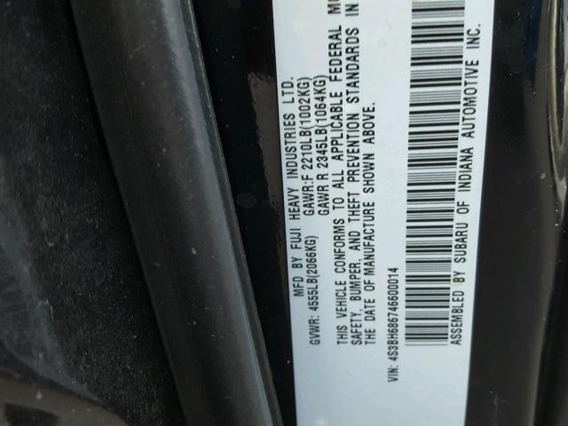 4S3BH686746600014 - 2004 SUBARU LEGACY TWO TONE photo 10