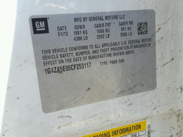 1G1ZA5E06CF253117 - 2012 CHEVROLET MALIBU LS Ağ foto 10