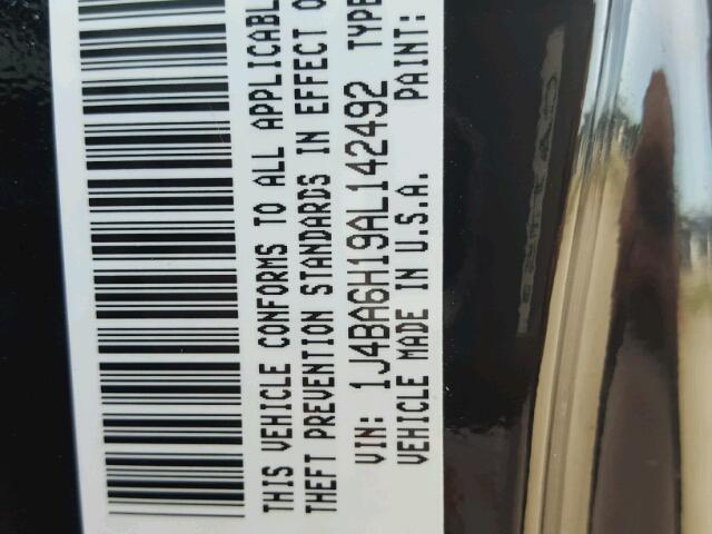 1J4BA6H19AL142492 - 2010 JEEP WRANGLER U BLACK photo 10