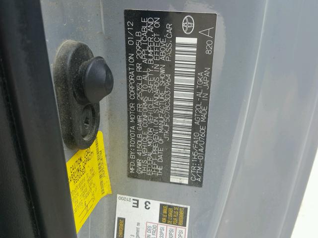 JTKJF5C78C3037964 - 2012 TOYOTA SCION TC 灰色 照片 10