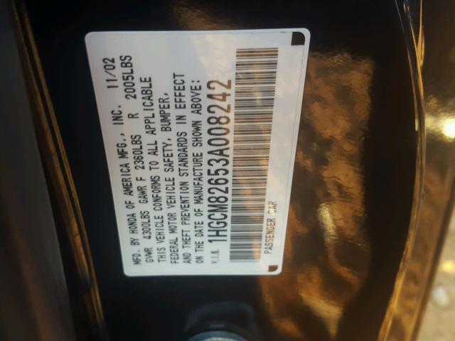 1HGCM82653A008242 - 2003 HONDA ACCORD EX BLACK photo 10