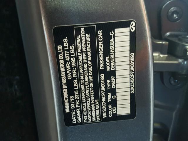 SJKCH5CP7JA001893 - 2018 INFINITI QX30 BASE GRAY photo 10