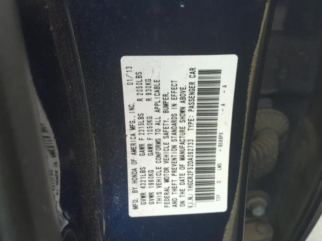 1HGCR2F52DA092733 - 2013 HONDA ACCORD SPO BLUE photo 10