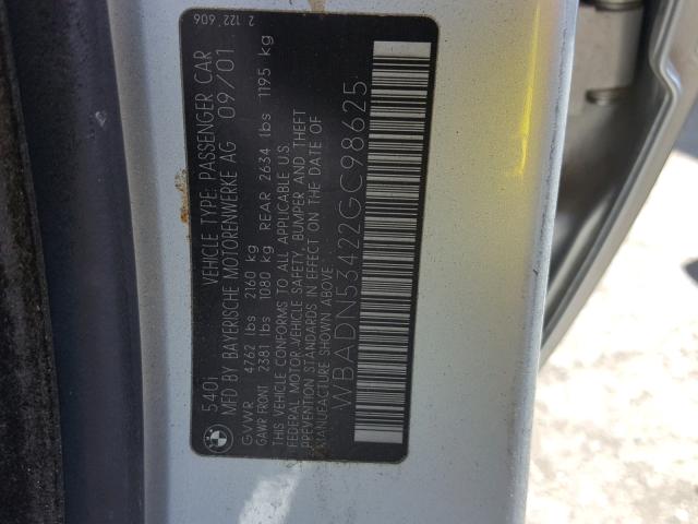 WBADN53422GC98625 - 2002 BMW 540 I SILVER photo 10