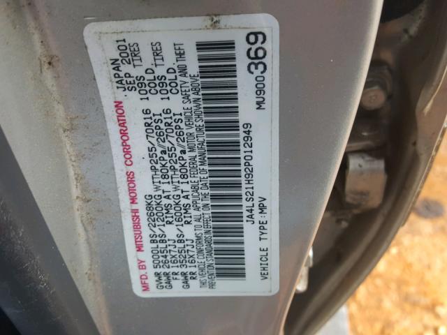 JA4LS21H92P012949 - 2002 MITSUBISHI MONTERO SP GRAY photo 10