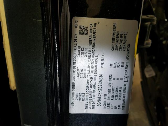 3GNAL2EK7ES524934 - 2014 CHEVROLET CAPTIVA LS 黑色 照片 10