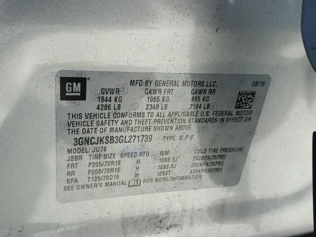 3GNCJKSB3GL271739 - 2016 CHEVROLET TRAX LS SILVER photo 10